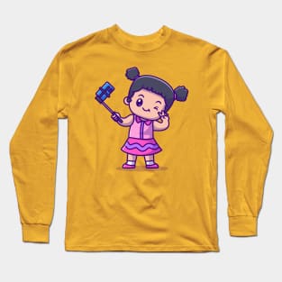 Cute Girl Taking Selfie With Phone Cartoon Long Sleeve T-Shirt